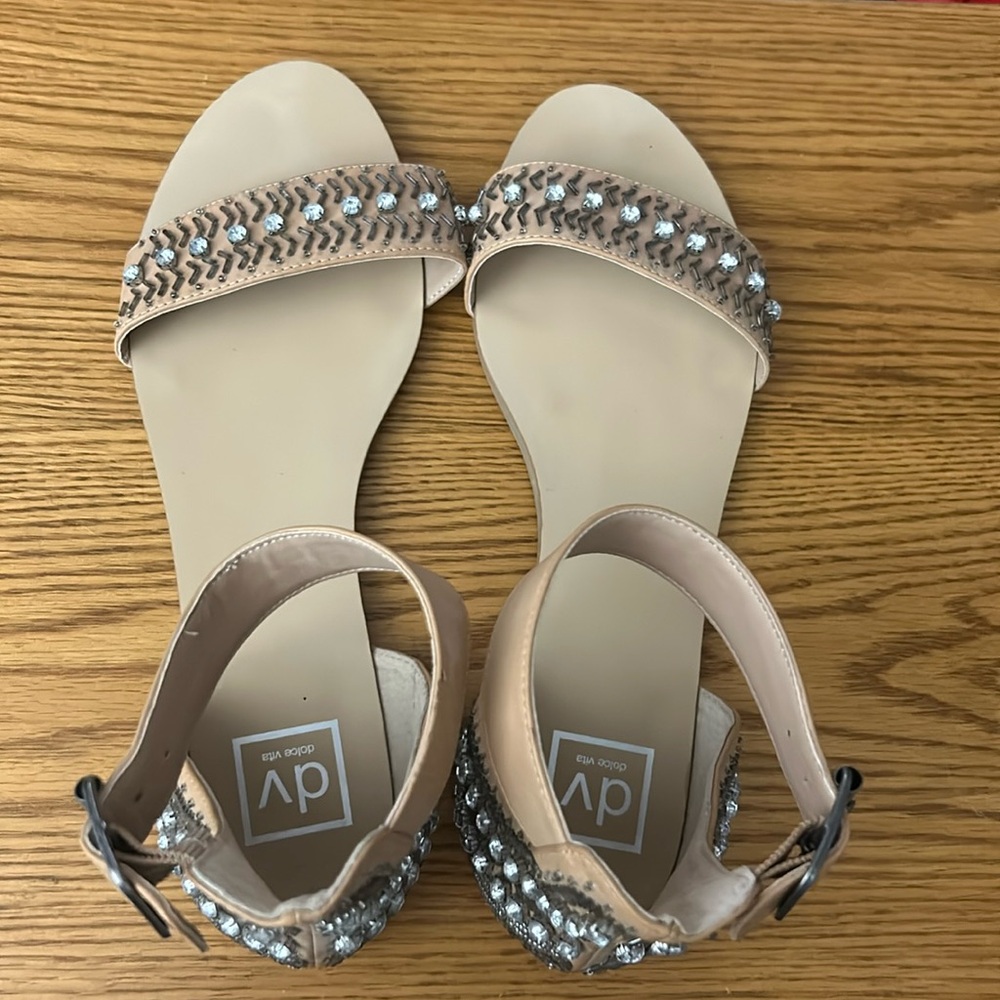 Dolce Vita Tan Beaded and Jeweled Sandals Size 10